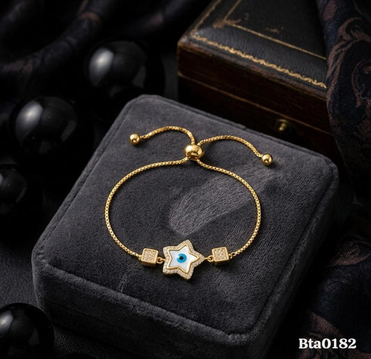 Elegant Gold-Polished Star Evil Eye Charm Bracelet