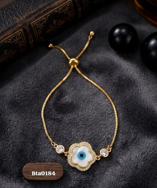 Elegant Gold-Polished Flower Evil Eye Charm Bracelet