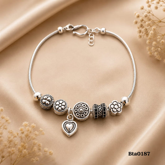 Elegant 92.5 Sterling Silver Charm Bracelet