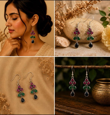 Silver Multicolor Tiered Earrings