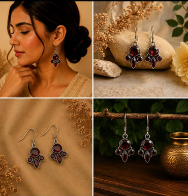 Silver Garnet Drop Earrings