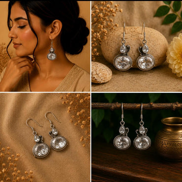 Silver Clear Quartz Double Drop Earrings