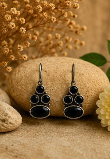 Black Onyx Cluster Earrings