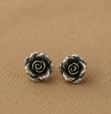 Silver Vintage Rose Studs