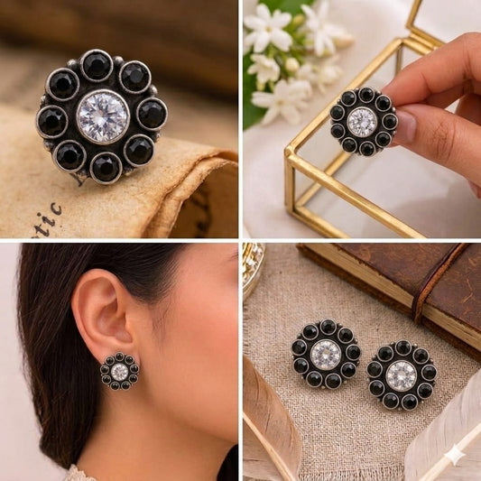 92.5 Sterling Silver Black Studs