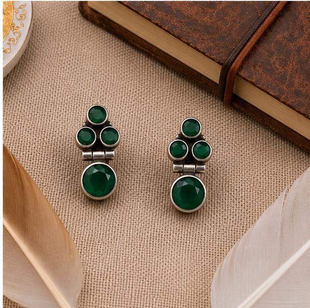 92.5 Sterling Silver Green Cluster Studs