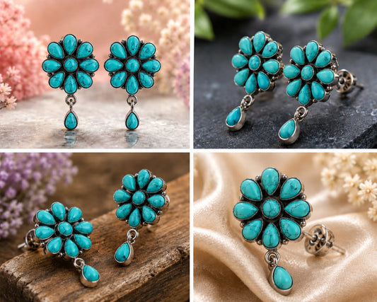 Silver Turquoise Floral Drops