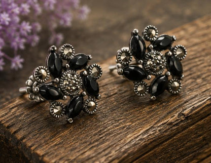 Silver Black Onyx Studs