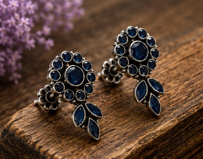 Silver Blue Stone Drop Earrings