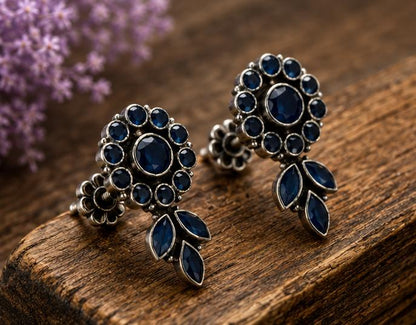 Silver Blue Stone Drop Earrings
