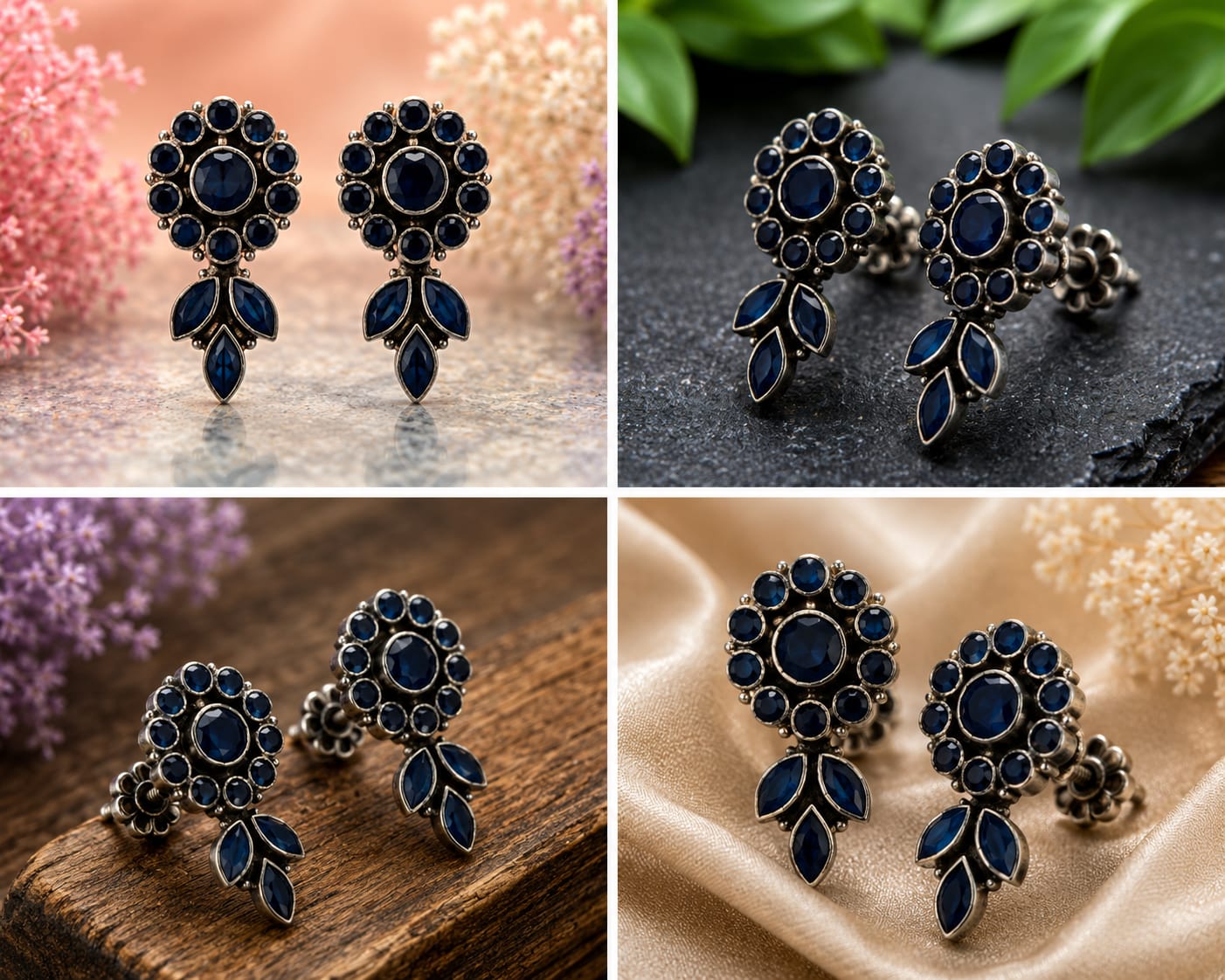 Silver Blue Stone Drop Earrings