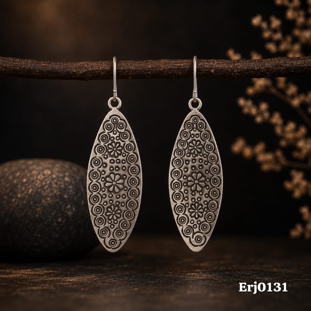 Elongated Floral Pattern Earrings