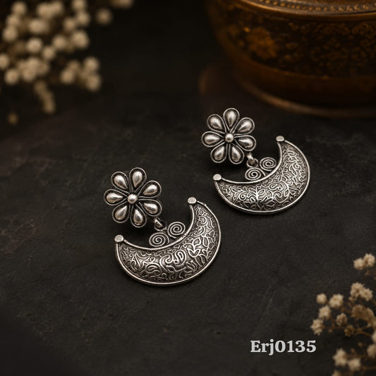 Floral Crescent Moon Drop Earrings