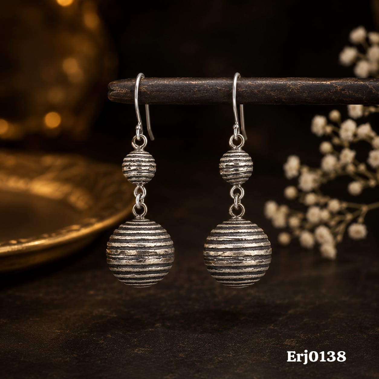 Double Striped Bead Drop Earrings