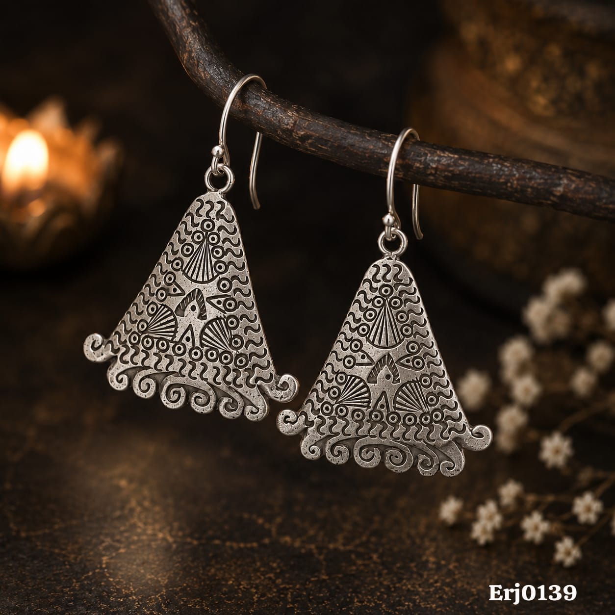 Triangular Ornate Drop Earrings