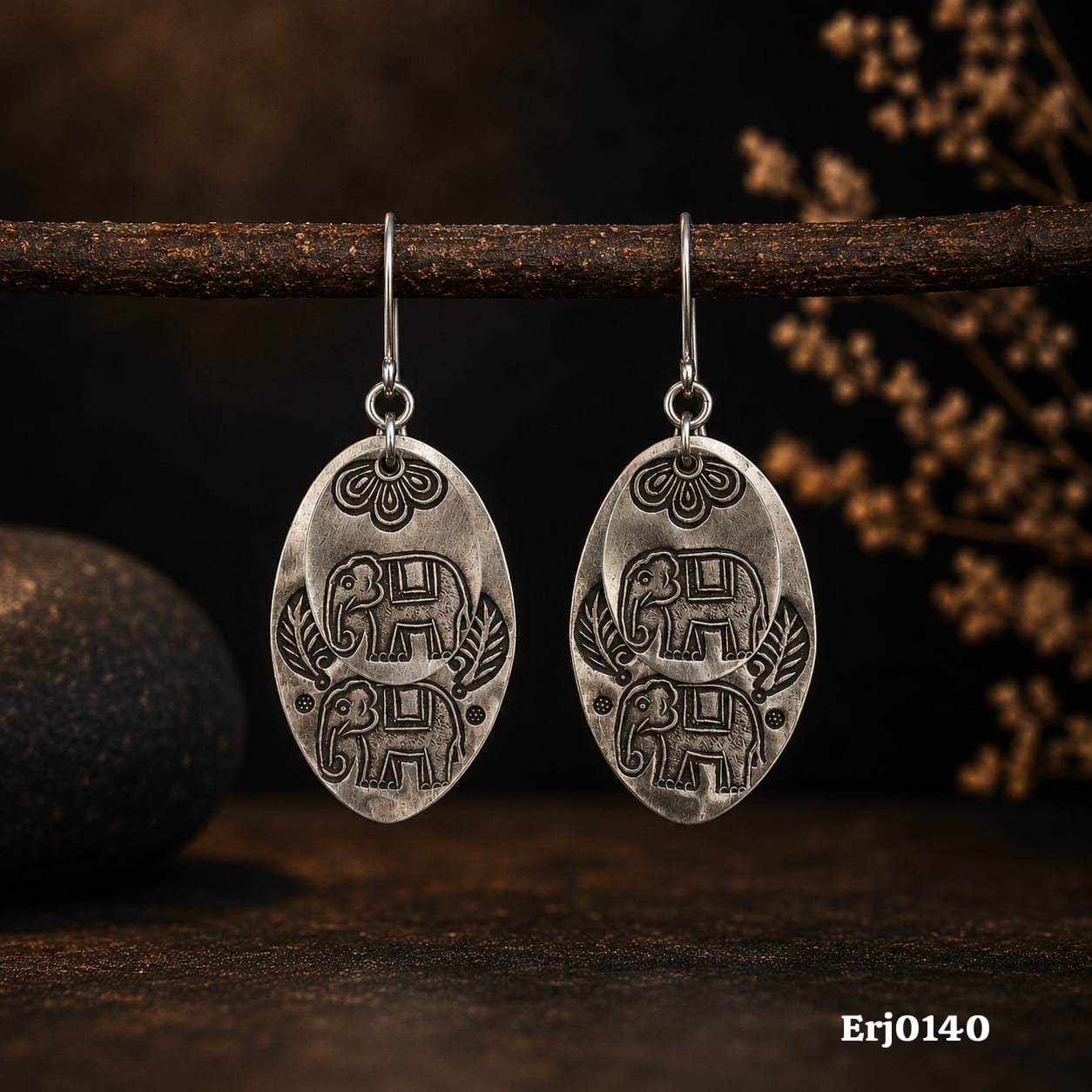 Elephant Motif Oval Drop Earrings