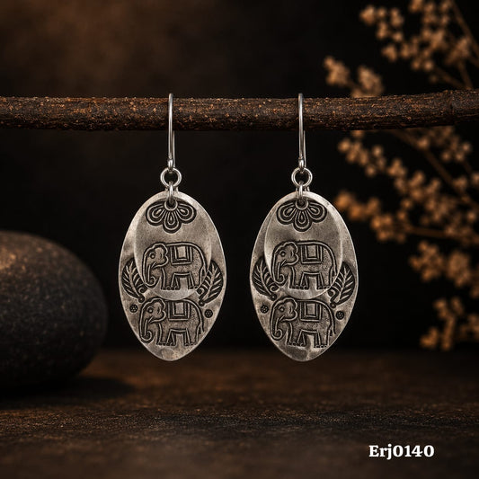 Elephant Motif Oval Drop Earrings