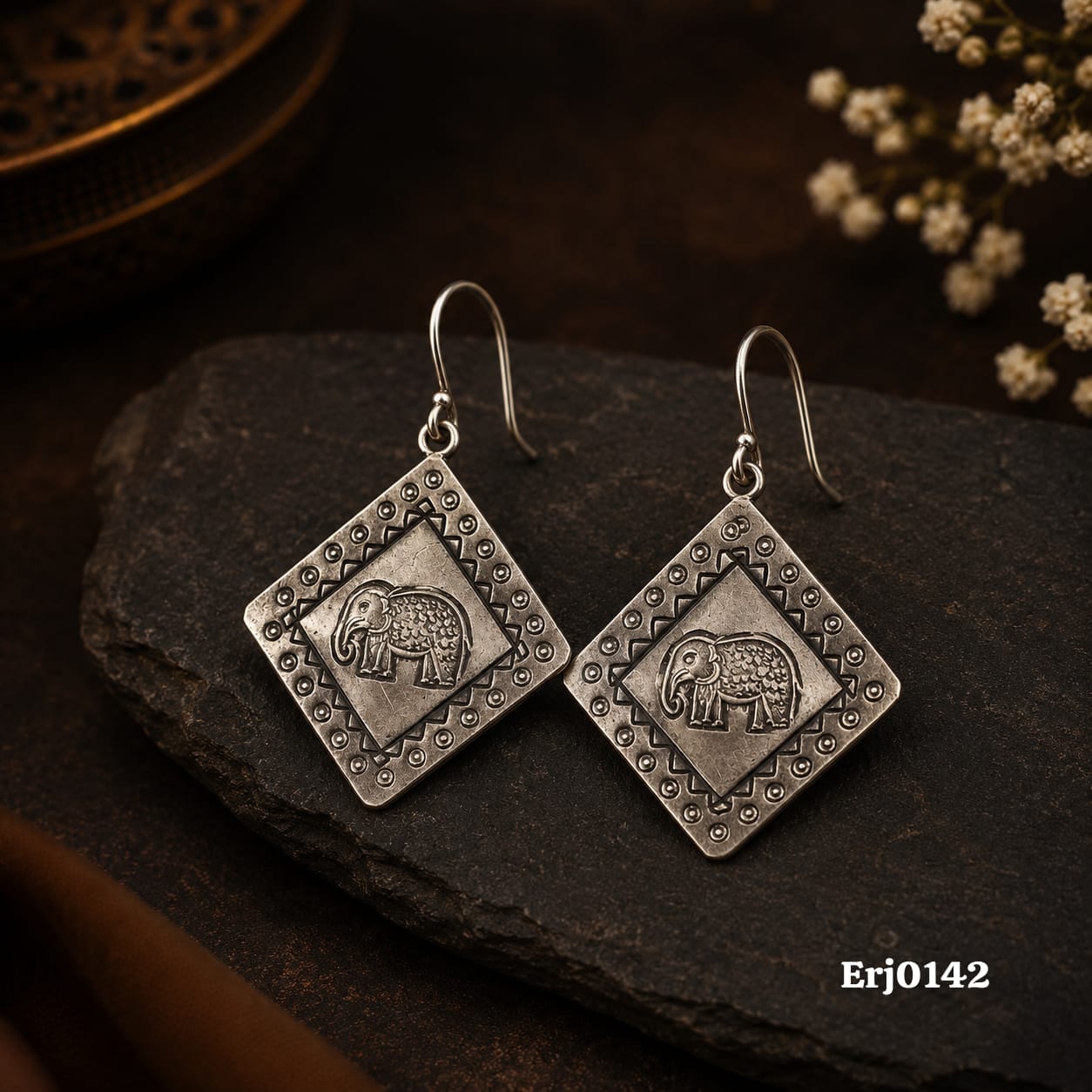 Rhombus Elephant Motif Earrings