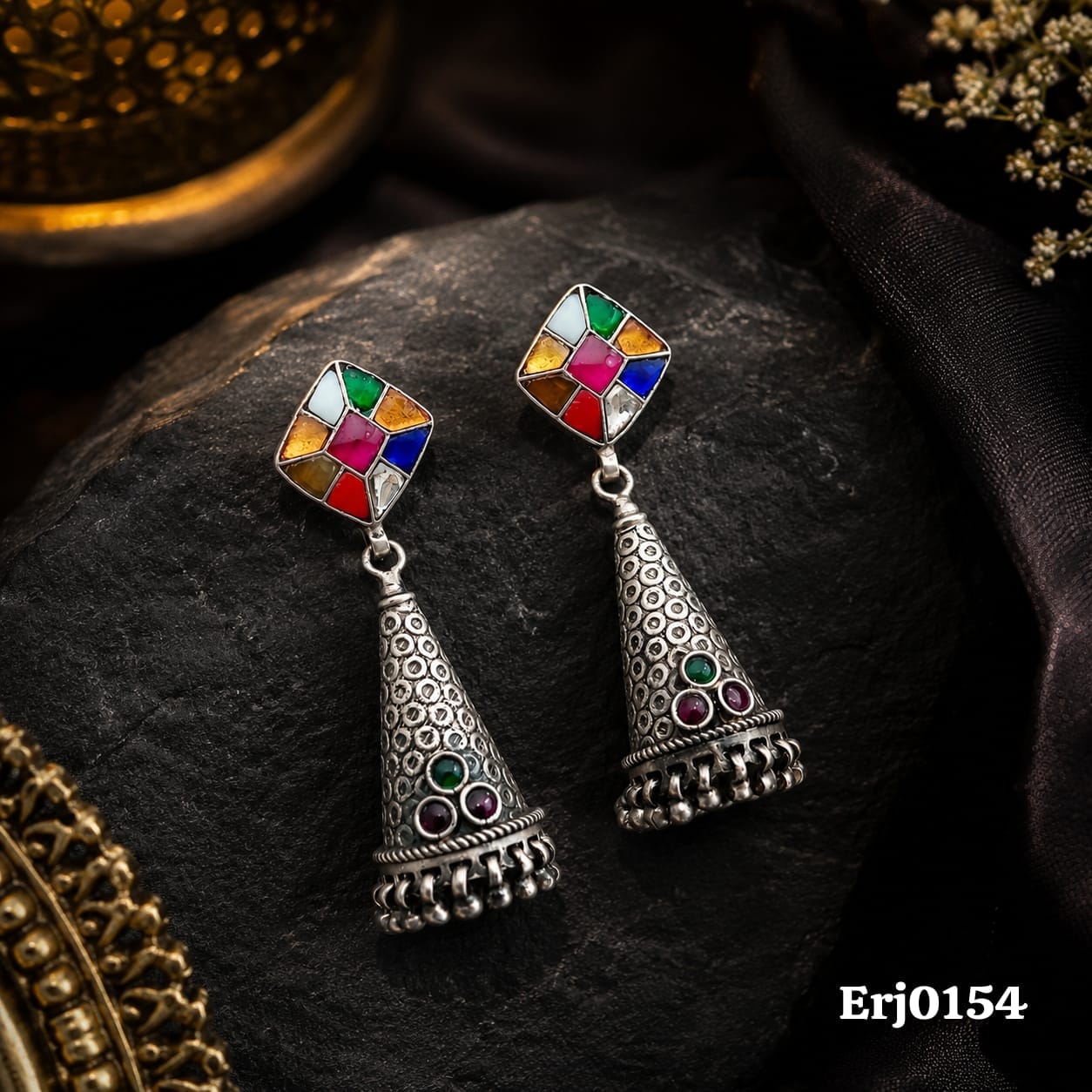 Multicolor Stone Jhumka Earrings