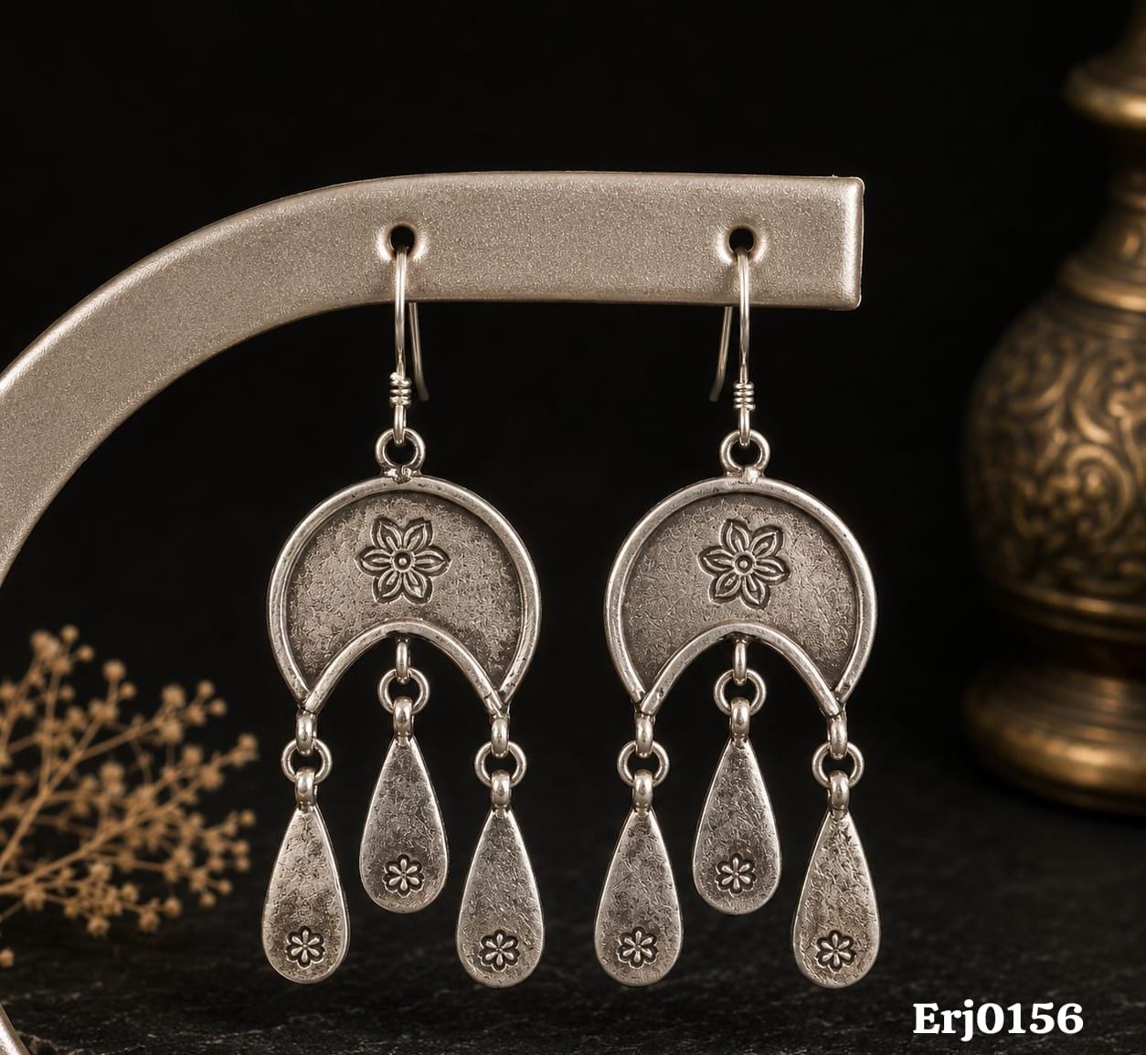 Crescent Floral Drop Earrings