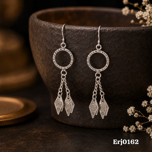 Textured Ring and Diamond Charm Earrings