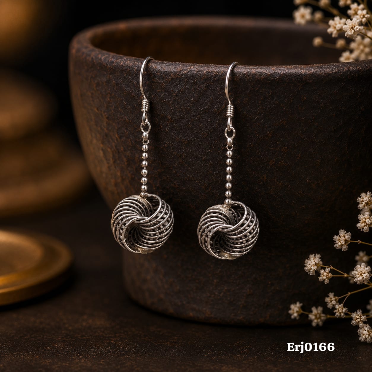 Spiral Wire Ball Dangle Earrings