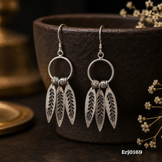 Leaf Motif Hoop Dangle Earrings