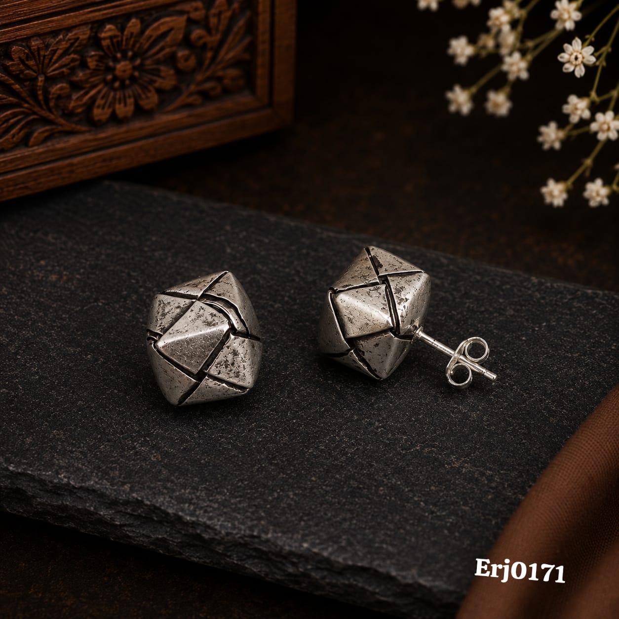 Woven Cube Stud Earrings