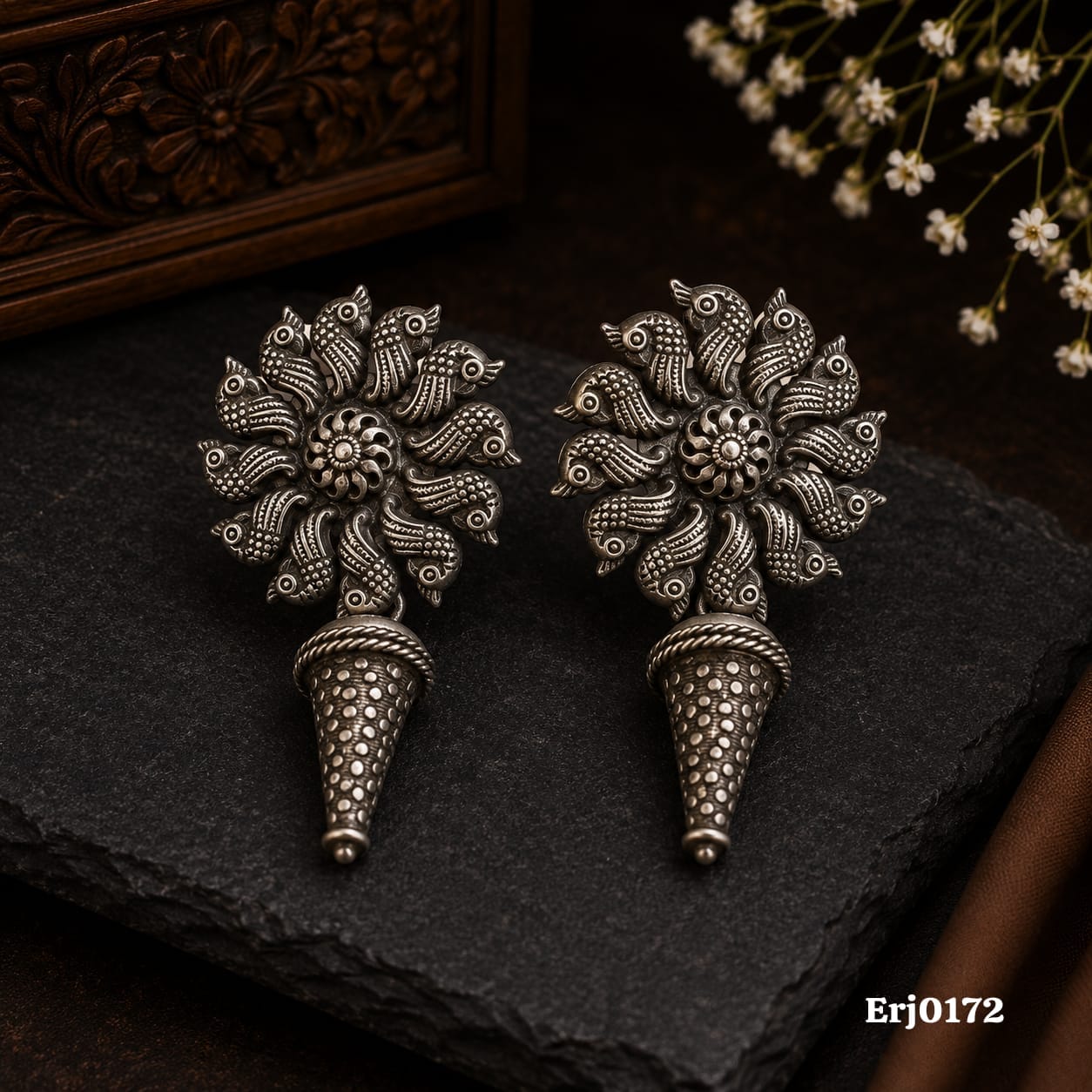 Fish Motif and Cone Drop Earrings