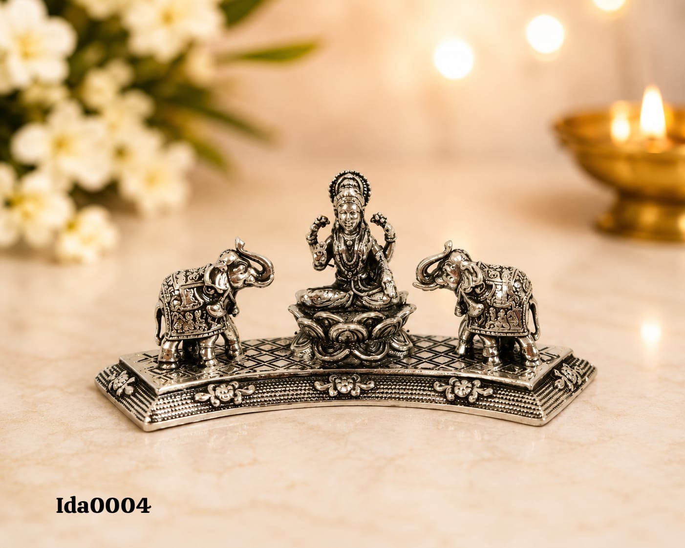 92.5 Sterling Silver Goddess Lakshmi with Elephants Idol