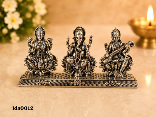92.5 Sterling Silver Lakshmi Ganesha Saraswati Idol