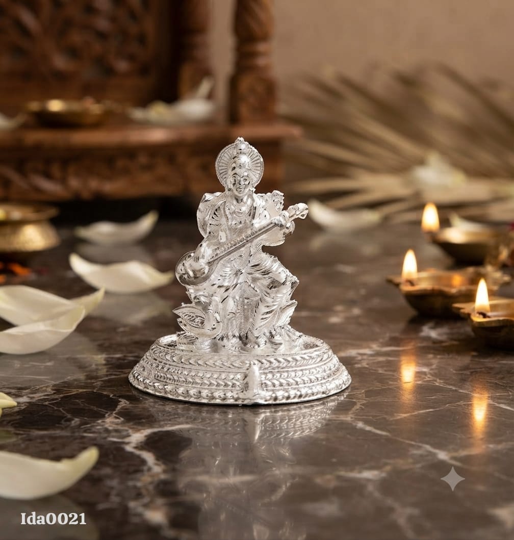 92.5 Sterling Silver Goddess Saraswati Idol