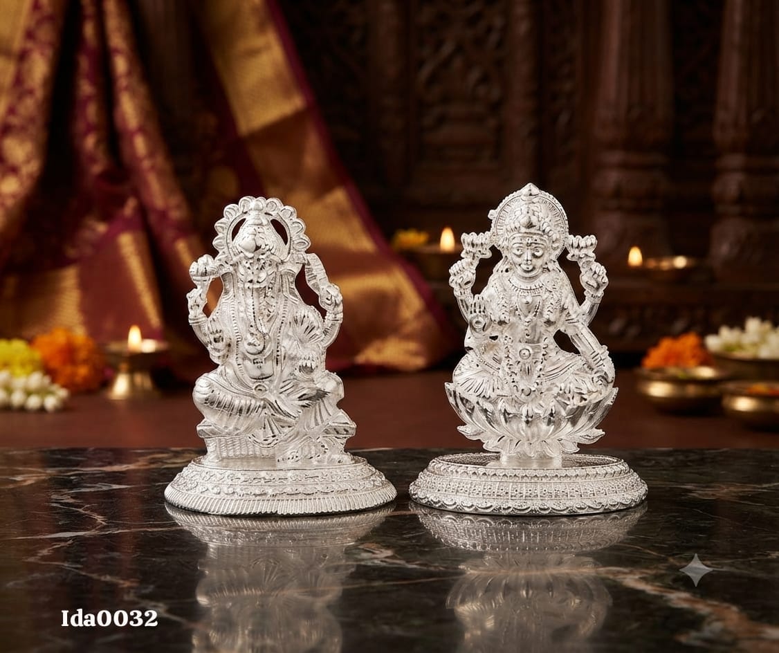 Lakshmi Ganesha Idols seated on circular base