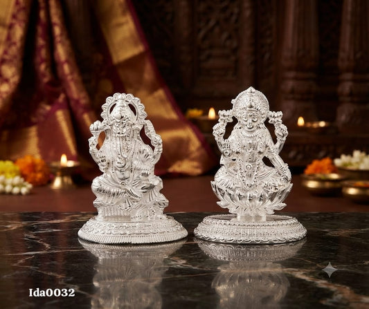 Lakshmi Ganesha Idols seated on circular base