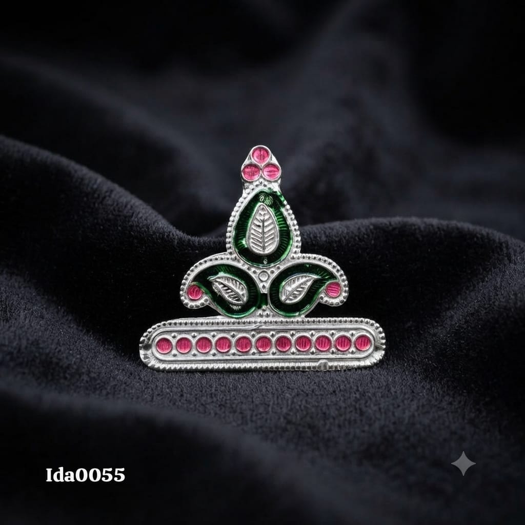 Decorative Silver Mukut (Crown) with pink-green enamel