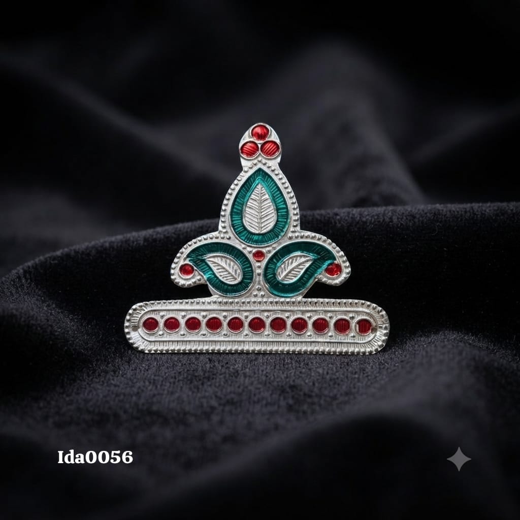Decorative Silver Mukut (Crown) with red-green enamel