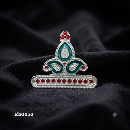 Decorative Silver Mukut (Crown) with red-green enamel