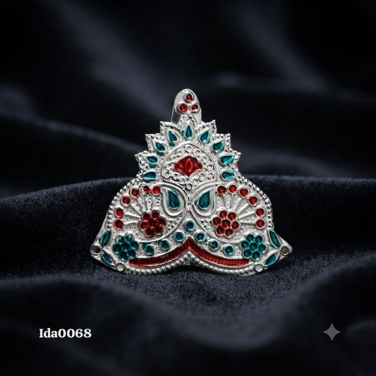 Decorative Silver Mukut (Crown) blue-red enamel