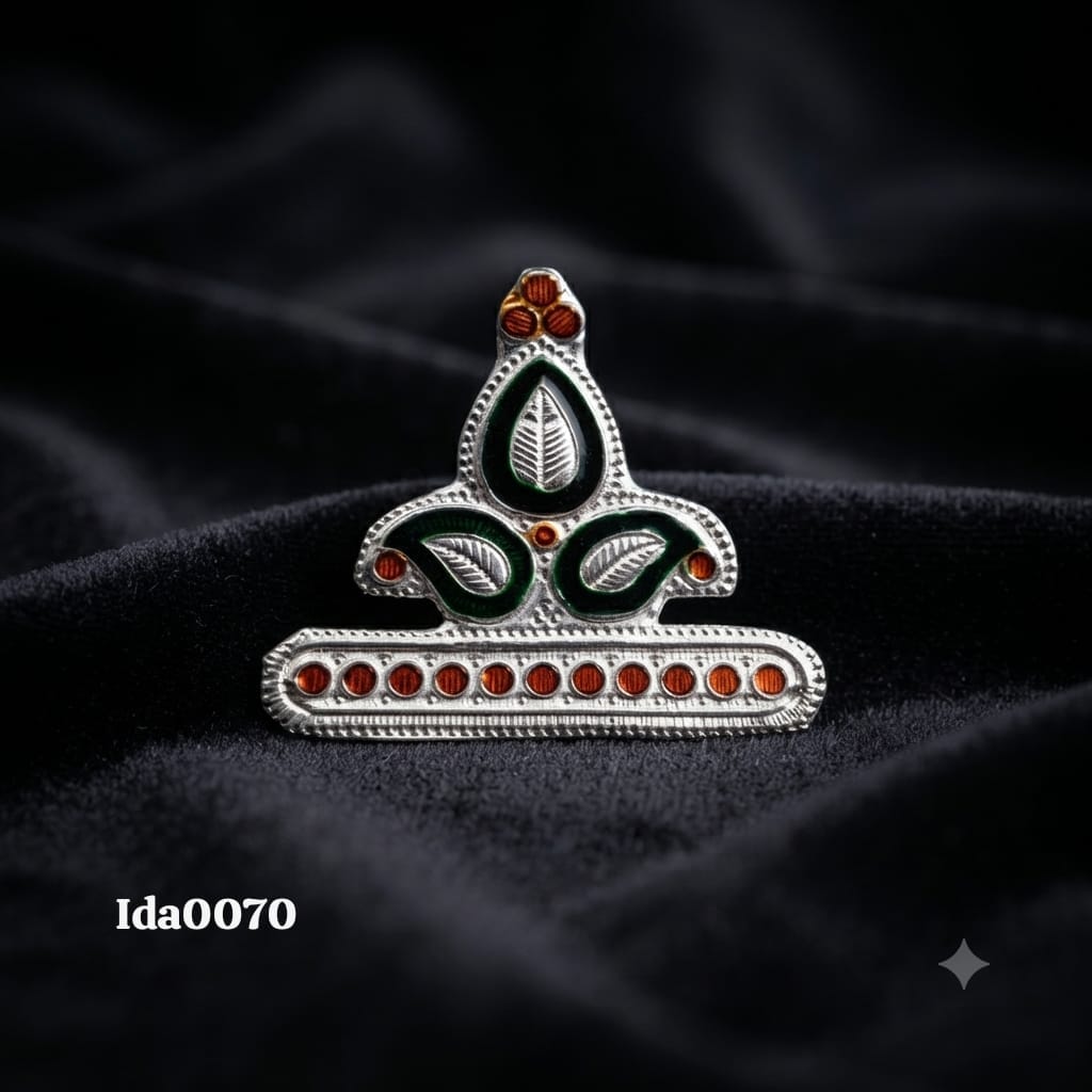 Decorative Silver Mukut (Crown) orange-green enamel