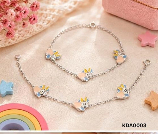 92.5 Sterling Silver Kids' Minnie with Heart Anklets