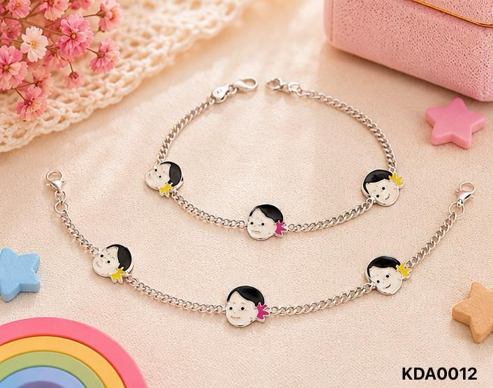 92.5 Sterling Silver Kids Face Charms Anklet