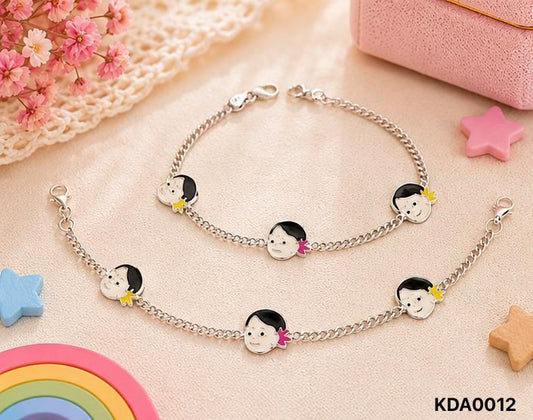 92.5 Sterling Silver Kids Face Charms Anklet