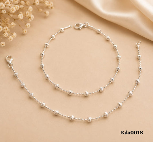 Kids Sterling Silver textured Bead Anklets