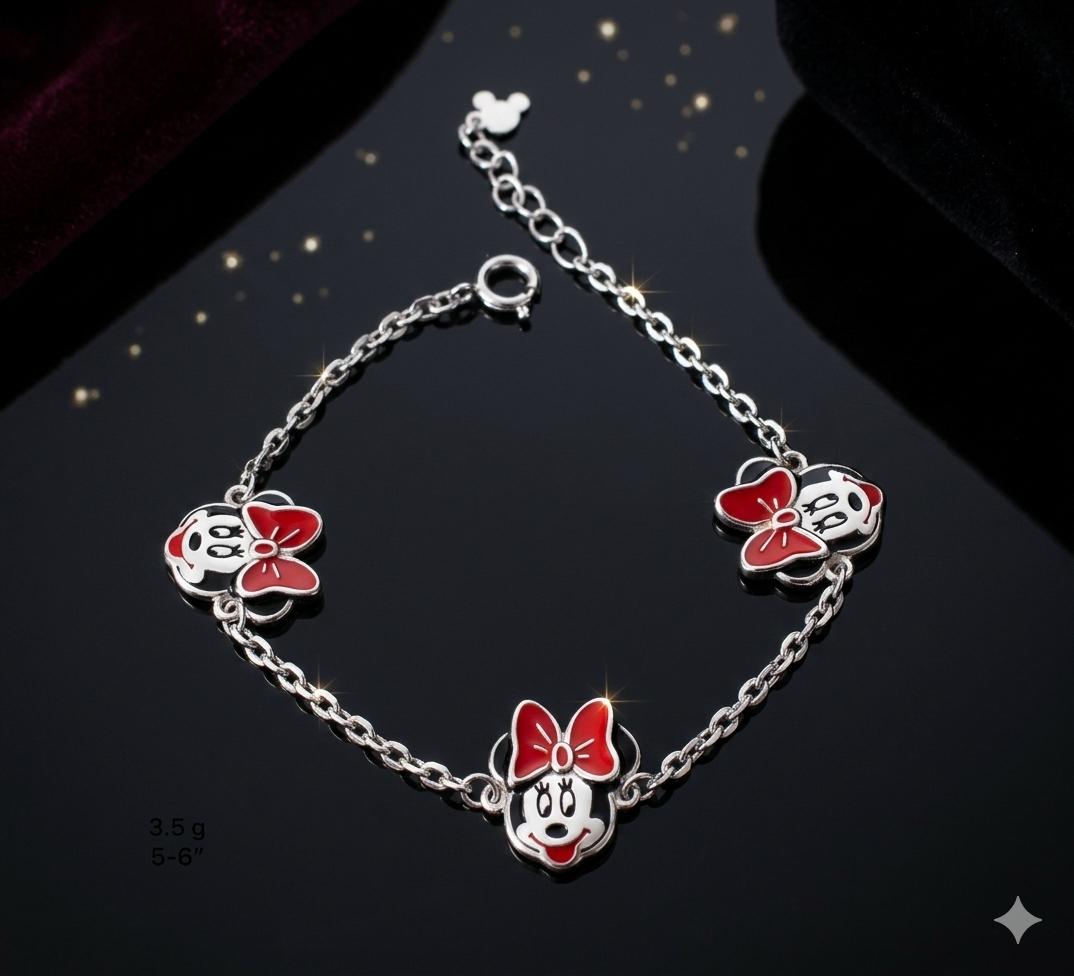 Playful 92.5 Sterling Silver Red bow Minnie Kids Bracelet |