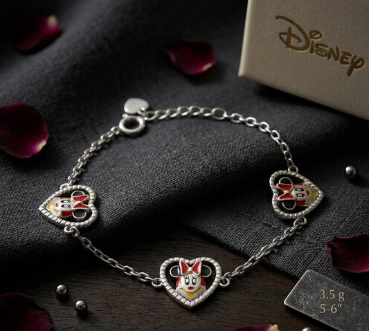 Enchanting 92.5 Sterling Silver Minnie Heart Kids Bracelet