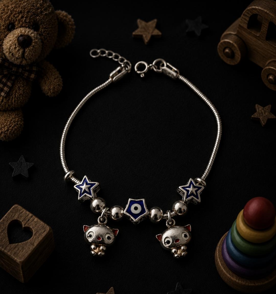Whimsical 92.5 Sterling Silver Charm Bracelet – Star & Evil Eye Charm