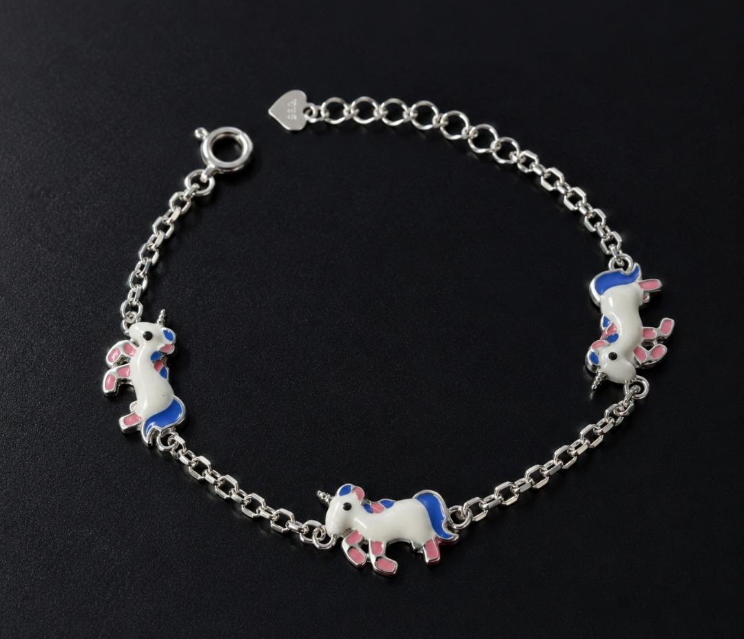 92.5 Sterling Silver Enchanting Unicorn Kids' Bracelet