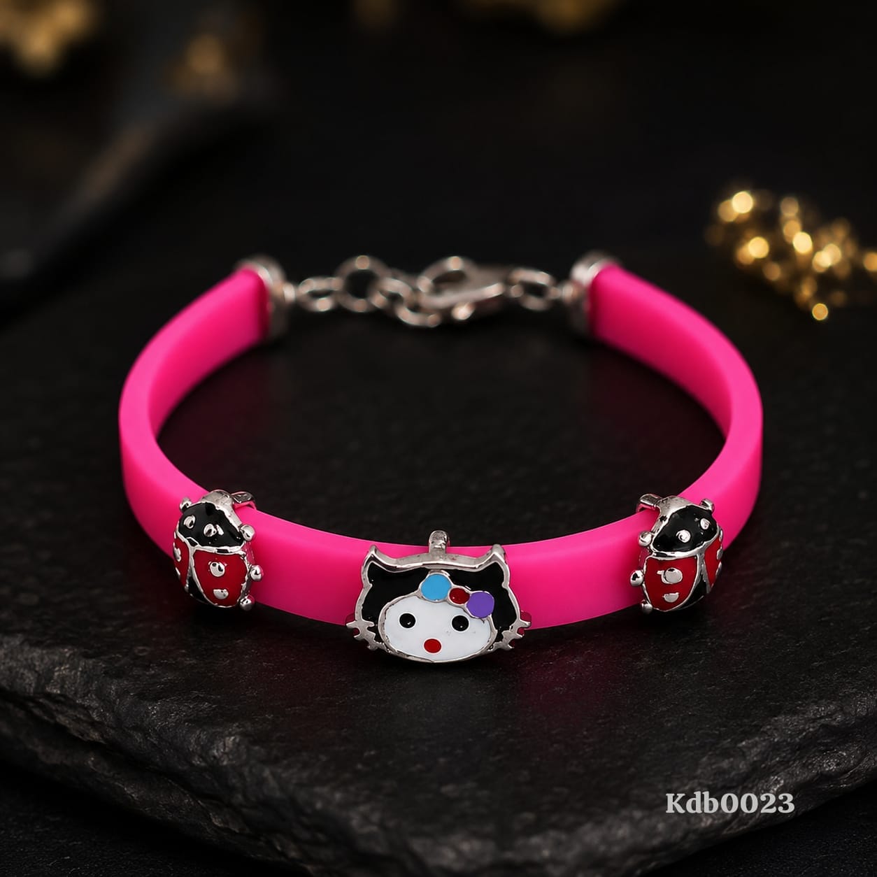 Delightful Bright Pink Band in Silver for kids