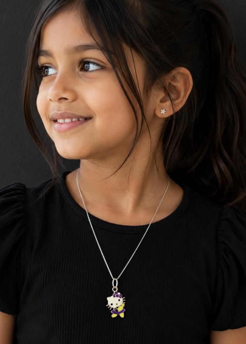 92.5 Sterling Silver Charming kitty Kids' Necklace