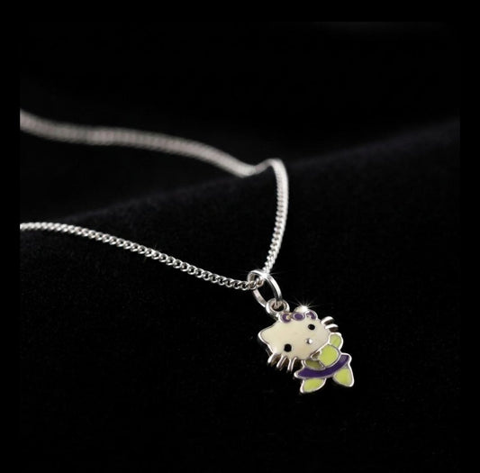 92.5 Sterling Silver Charming kitty Kids' Necklace